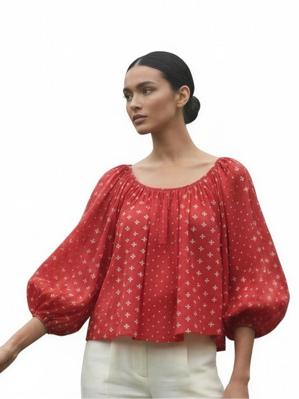 Kopal Anthropologie Luma PeasantFloral-Print Peasant Blouse Balloon Sleeves